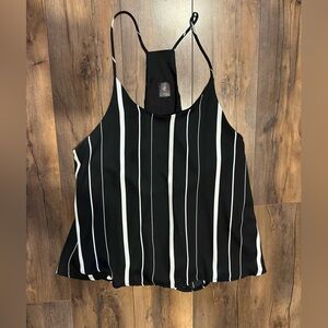I Joah Black White Striped Racerback Tank Top Size L Flowy Sleeveless